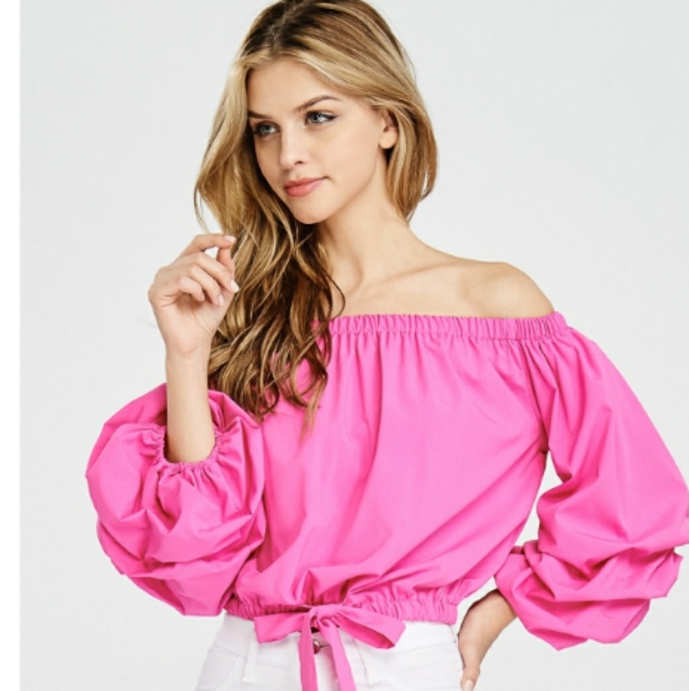 Pink OffShoulder Bubble Sleeve Top